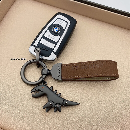 Nr. 1 Feng Feng Fell Legierung Dinosaurier Auto Schlüsselkette Anhänger kreativer personalisierter Schlüsselkettenring Hängende Ornament Paar Stil Fell Grau + Little Dinosaurier Schwarz Hufeisenschnalle Schnecke