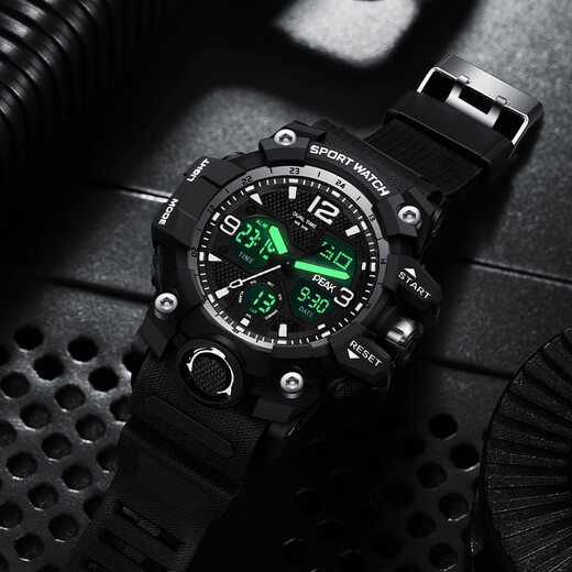 Peak Watch Men's Waterproof Student Luminoso Student Multifuncional Electronic Watch Students High School Temperament Fashion Casual Sports Watch YB14117J2 [blanco y negro]