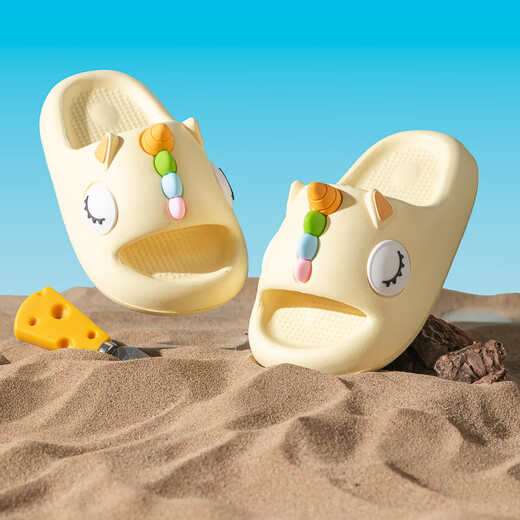 G.duck slippers, boys and girls summer cartoon cute eva soft-soled baby indoor non-slip thick-soled slippers with poop feeling yellow cartoon unicorn 24 25 suitable for feet 15.5cm long