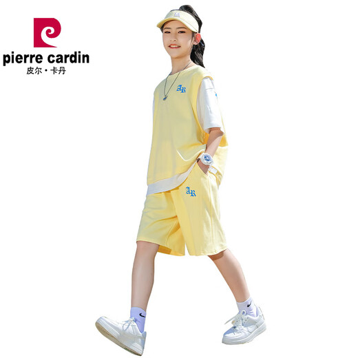 
Pierre cardin (pierre cardin) girls summer suit 2025 new children's sports shorts two-piece summer suit girl cotton medium big child fashionable 9922 white 3388 purple [set/no shoes] 140 cm