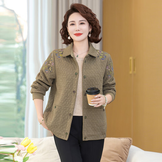 雅鹿贵夫人品牌短款风衣2025新款妈妈早春装外套中老年女春秋夹克洋气 卡其色 4XL (建议125-140斤)