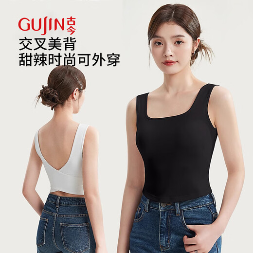 
GuJIN (GUJIN) beautiful back vest suspender for women summer wear slim slim top new large size sleeveless base shirt black L