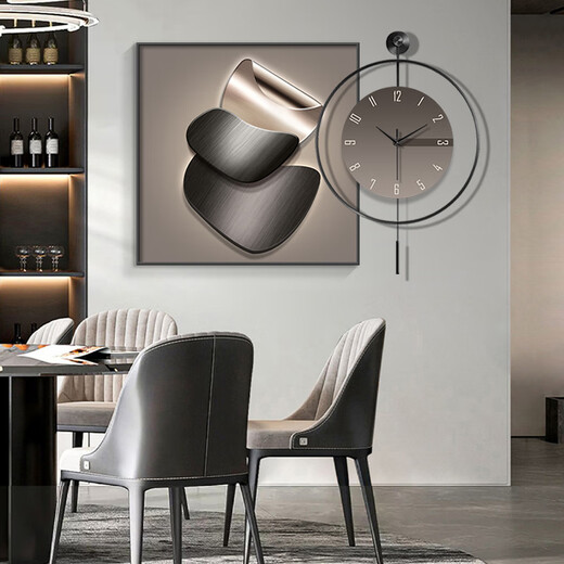 Xiaoxiao peinture horloge moderne Light Luxury restaurant peinture décorative avec horloge horloge haut de gamme horloge horloge salon canapé fond art table de table de table zp4867 + zp4873 [peinture géométrique d'horloge] peinture de 24 pouces 60 * 60 + horloge 60 * 60 cadre noir