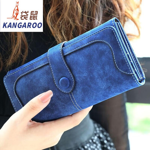 Kangaroo 2025 new fashion Korean version retro frosted wallet women's long zipper buckle wallet student wallet mobile phone bag flagship - brown color [storage store with card bag]