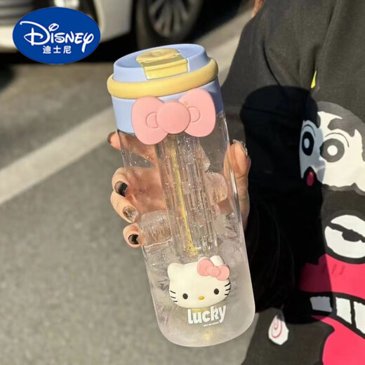 迪士尼（Disney）高颜值水杯可爱学生ins女生吸管便携耐高温防摔塑料杯 紫色【kt蝴蝶结+kt猫】 701ml