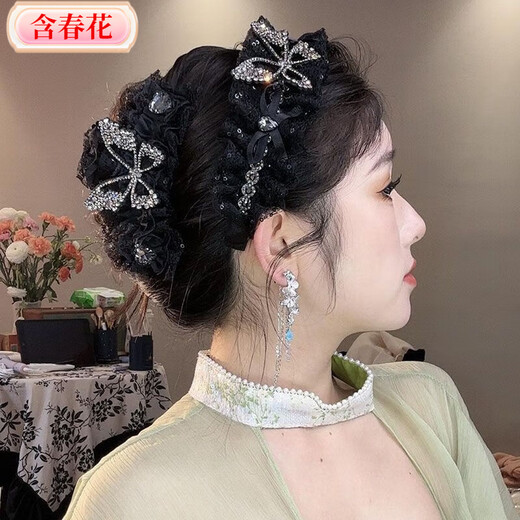 Containing spring flowers, elegant and versatile headband, Korean style black butterfly, exquisite and fashionable, full of diamonds, high skull pleated headband, pleated headband#