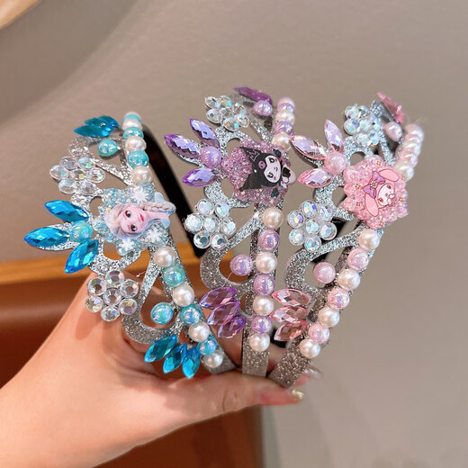 ENRMIIV Crown Children's Headband Frozen Headband Elsa Princess Crown Hairpin Girls Kuromi Melody Hairband 3# Purple Kuromi Crystal Crown Hairband