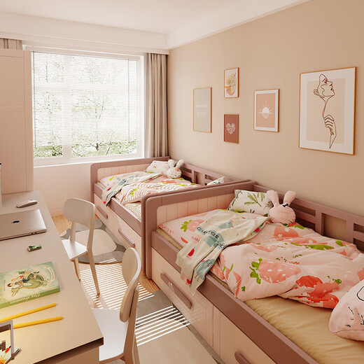 
Colorful elements [customizable] Children's bed Solid wood boy and girl with guardrail single bed splicing bed Teenager bed 1.5m bed Children's bed + double pump + 6CM coconut brown mattress 1050*1900