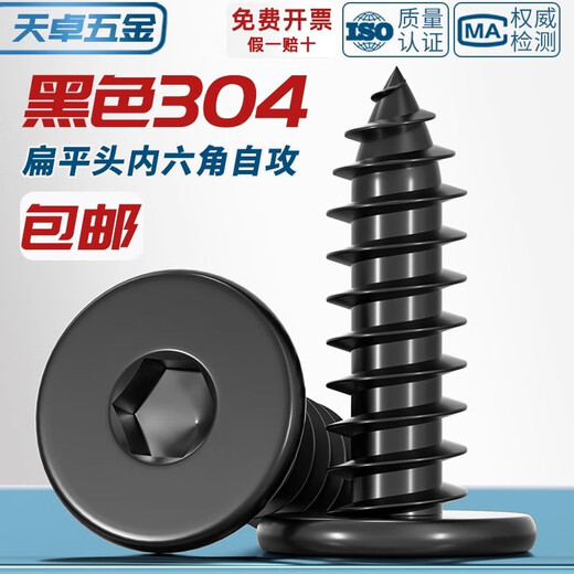 Tianzhuo Hardware black 304 stainless steel flat head hexagonal self-tapping screws large flat head ultra-thin head screws round head self-tapping screws black 304-M4*16 50 pcs