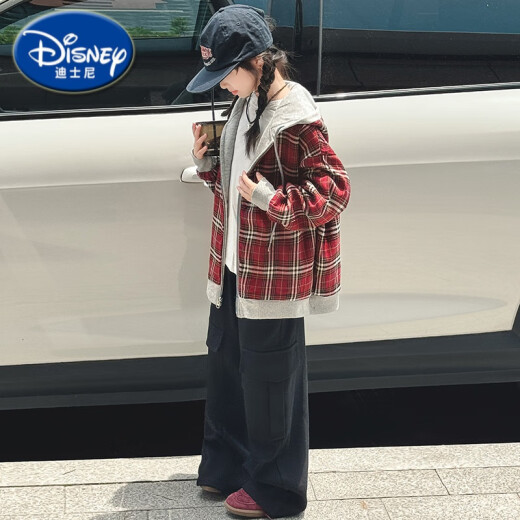 Disney girls' jacket spring and autumn style 2025 new fashionable children's double-sided autumn clothes fashionable street girl plaid sweatshirt 7027 blue blue plaid double-sided coat 130 cm