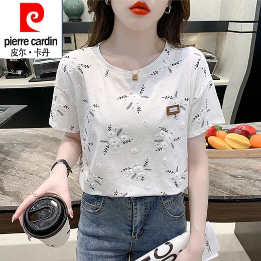 皮尔卡丹（pierre cardin）纯棉短袖T恤女夏季24新款内搭白色打底衫韩版宽松百搭垂感上衣 1397白色+1396白色 L (111-125)
