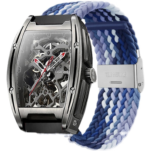 鲤焰适用马克华菲镂空机械手表带男士弹力尼龙编织女款表带男FW-6180 扣式尼龙【黑色】 自测量-22mm宽【配工具】