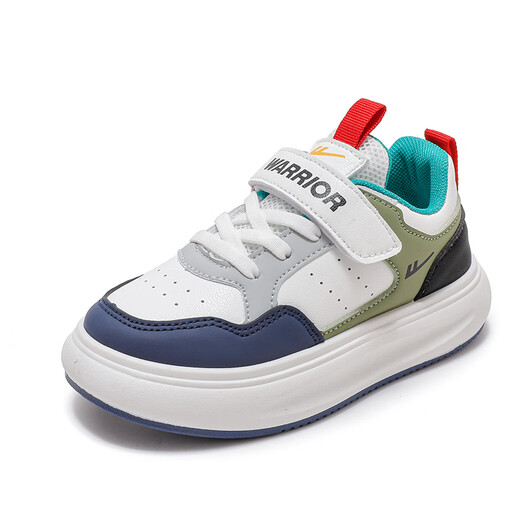 Warrior Boys' Shoes Soft Sole Children's Sports Shoes White Shoes Low-top Sneakers WZ(CL)-0969 White/Grey Green/Blue 35