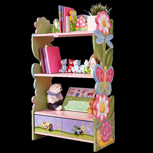 Teamsonfondoqi Baby Bibliothèque Picture Libris de rangement de jouets pour enfants Cabinet de rangement de jouets Kindergarten Pink Jungle Adventure 3 étages Chaise de rangement TD-12799A