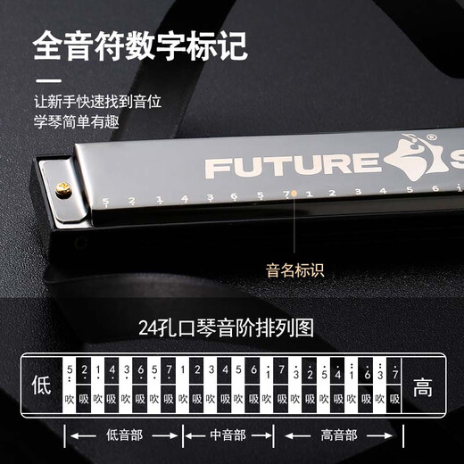 FUTURE STAR（未来之星）24孔复音C调口琴初学儿童学生吹奏入门级乐器 宝蓝晶（复音C调+教材大礼包） 无规格