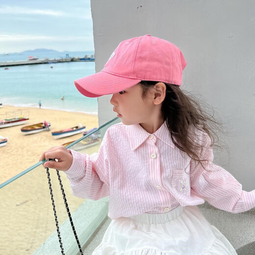 G.DUCKKIDS Striped Shirt Women's Street Pink Long Sleeve Spring Clothes 2025 New Children's Summer Cotton Sun Protection Shirt Jacket Pink 100 cm