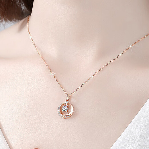 DRTE moissanite necklace for women, versatile for all seasons, fashionable light luxury clavicle chain, 18K rose gold-plated smart pendant