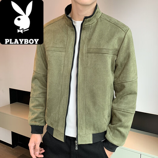 Playboy (Playboy) SPRIE y Autumn Jacket El nuevo traje de funcionamiento de los hombres Stand Collar Suede Turny Loose-Wind-Probar Fashion 9901 [Caki] XL [125-140Jin [Jin iguala 0.5 kg]]]
