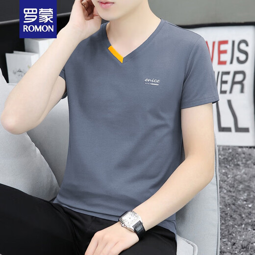 Romon Men's Vêtements 2025 Nouveau t-shirt à manches courtes pour les jeunes hommes en V Coton Slim-ate