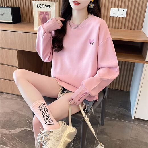 Pier Cardin [tela de alta calidad] cuello redondo bordado para mujeres Borded Spring y Autumn New Design Lo suelto y rosa de emparejamiento KLL9757. M Recomendado 80-115Jin [Jin equivale a 0.5 kg]