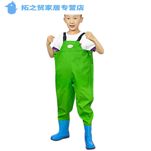 Children's water play one-piece waders, kindergarten waterproof clothes, children's rain boots, men's and women's fishing rain pants, beach children's (sky blue) overalls 24 (shoe inner length 15cm)