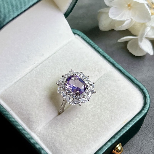 Du Shen 2.60 carat amethyst ring women's natural colored gemstone jewelry 925 silver inlaid jewelry No. 13