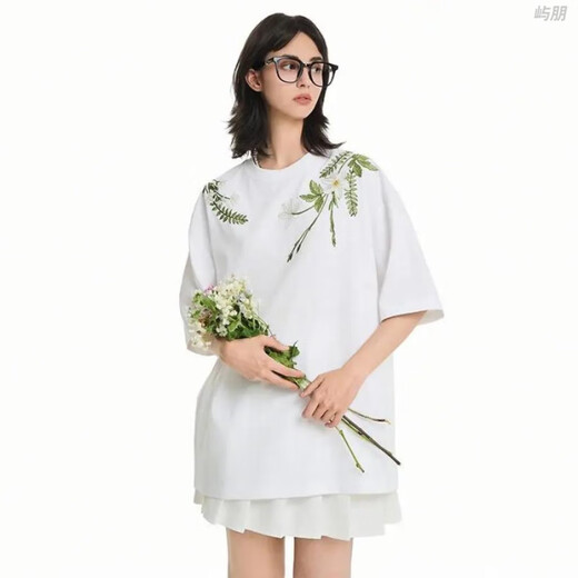 斯睿霖HARSH AND CRUEL美式字母植物花卉圆领重磅短袖T恤男女夏季 S1049#白色 L
