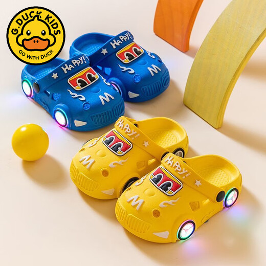 G.duck2025 children's slippers cartoon light car boys and girls non-slip soft bottom indoor children's slippers toe clogs blue size 24 25 (inner length 16cm)