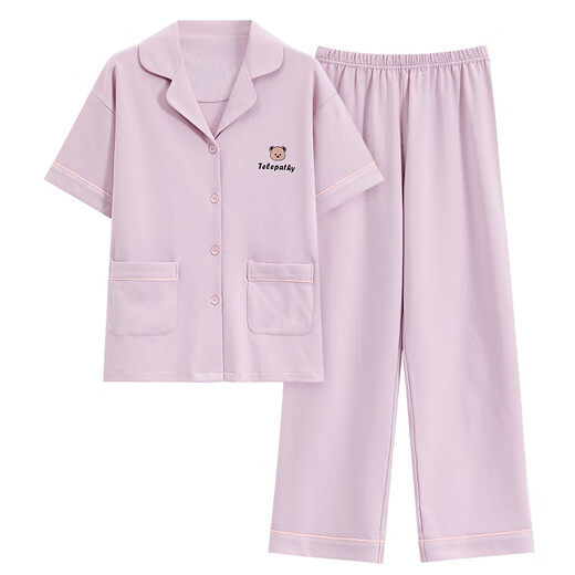 2025 Nouveau pyjamas en coton pur pour les femmes SUIT CARTIGANT CARTIGAN CARTANT MIGIN SUMME CARTOON CONCUTER SAISON COSTERS 9734 Purple XL [120-140JIN [Jin est égal à 0,5 kg]]]