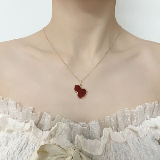 Hunter 18K gold gourd pendant color gold rose gold gold pendant red agate clavicle chain set chain women's gift au750 18K gold rose gold (with 18K gold necklace) large gourd