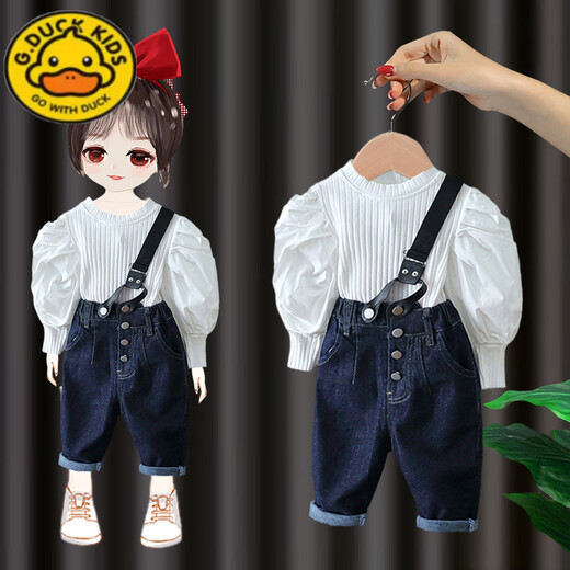 G.DUCKKIDS小黄鸭女童秋装套装2025新款儿童早秋款时髦女宝宝洋气牛仔背带裤 图片色 110 cm