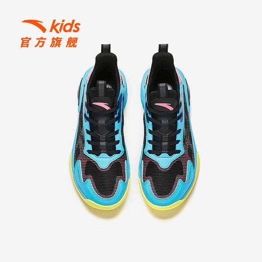 Anta Children's Sports Chaussures Men's Big Children's Chaussures 2025 Été Nouveau produit Mesh Breasping and Recushed Basketball Chaussures noir / chlore bleu / Mingmei Pink-3 42