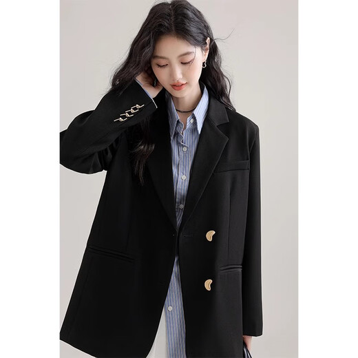 Yi Xiqi casual suit jacket for women loose 2025 spring and autumn new silhouette temperament high-end small suit top black M
