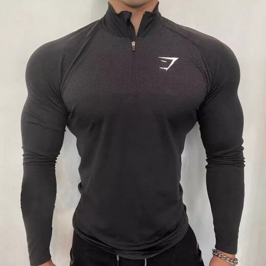 PAIJISHA Shark Pattern Fitness Clothing Autumn and Winter New Fitness Men's Thin Casual Sports Top Shark Seamless Slim Elastic Gray 140-160Jin Jin equals 0.5kg L
