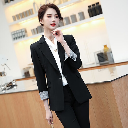 Purple Charming Black Suit Jacket Women's Short Style Small Spring Autumn Winter New Slim Fit Ladies Casual Suit Gray Suit M (Recommended 90-100 Jin Jin equals 0.5 kg)
