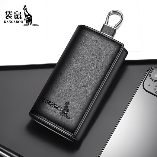 Känguru-Schlüsselbeutel Echtes Leder 2024 Neues multifunktionales Kauflatten-Key-Launen-Speicher-Taschen-Brieftasche integriert Schwarz integriert