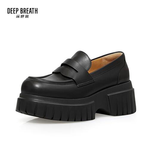 Tiefatem Tief Atem Frauenschuhe Cowide Einfacher xl dicker Sohle einstufiger Loafer Frauenschuhe Ax13116 Schwarz 34