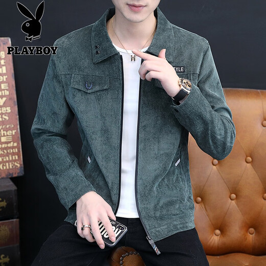 花花公子（PLAYBOY）灯芯绒夹克男2025春季新款短款青年翻领潮流帅气男士外套休闲上衣 1315卡其色 XL