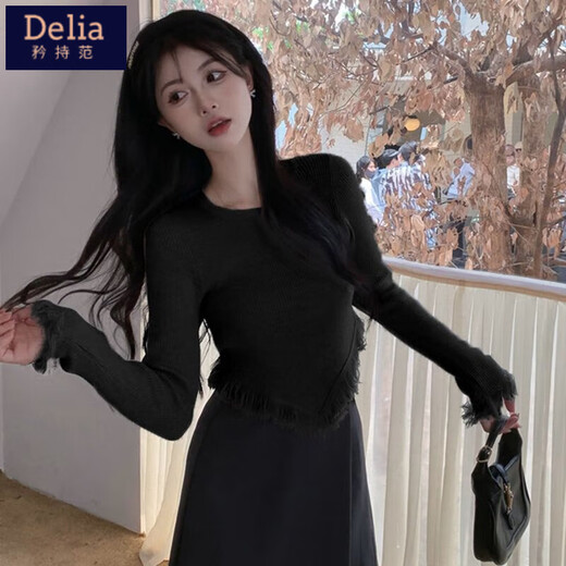 矜持范辣妹别致灰色长袖针织衫女秋冬2025新款设计感修身不规则短款上衣 9898-灰色[加绒加厚] S