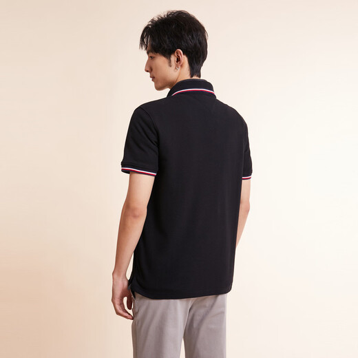 Tommy Hilfiger [atmungsaktiv und bequem] Frühlings- und Sommer-Herren-Perle Mesh Grenze Kurzarm T-Shirt Poloj9195 Black Beg xs