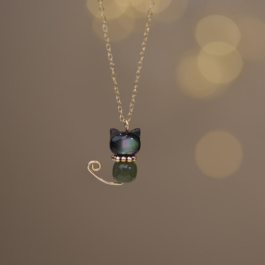 Juke cat claw necklace pendant for women versatile baroque pearl asymmetrical necklace niche retro small and sweet dark green Hetian jade version