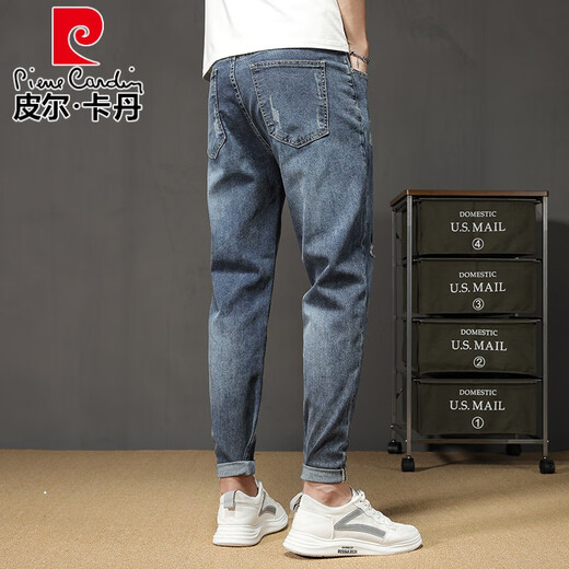 皮尔卡丹（pierre cardin）烟灰色牛仔裤男秋季2025新款弹力宽松休闲春秋修身小脚九分裤男士 6621黑色长裤 29 (推荐105-115斤)