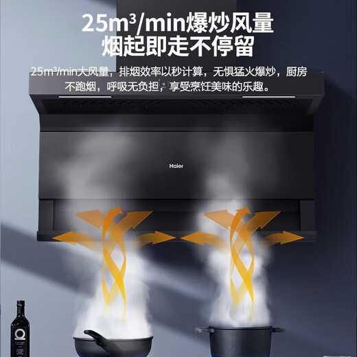 海尔家用抽油烟机燃气灶具套装 顶侧双三吸25立方大吸力强力吸排烟机一级能效以旧换新十大品牌EC719 CXW-258-EC719UD