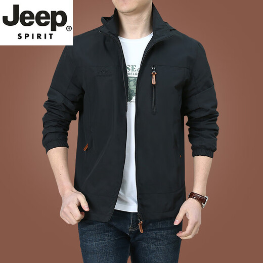 JEEP SPIRIT冲锋上衣外套男春秋男款户外美式防风防水风衣男装男士秋装运动夹 深蓝9898 加-绒款 M