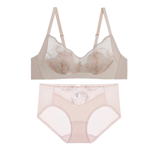 Admiring Women's Wireless Thin Hidden Hole Cup Petal Underwear Lace Bra Panty Set DY202420-1 Starry Sky Blue M (165) 160