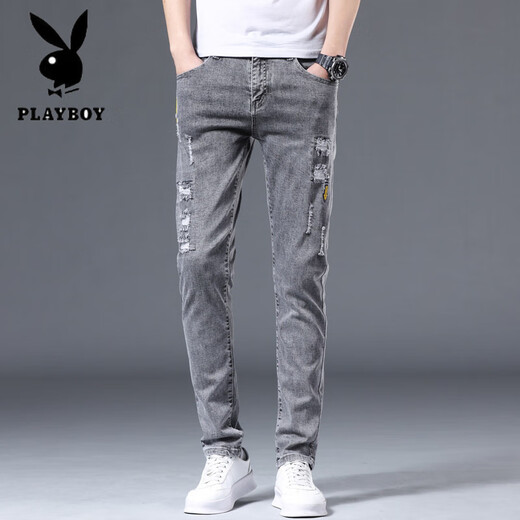 花花公子（PLAYBOY）2025新款男士牛仔裤修身小脚裤子男弹力韩版潮流休闲百搭牛仔长裤 灰色6636 36 (2尺9)