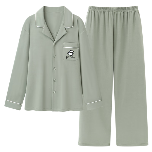 
Couple pure cotton pajamas for women with autumn and winter with chest pads, panda long sleeves, new style of New Year's goods, large size, can be worn outside home clothes 16803 men's gray-green [Autumn and winter thickened] L 100-120Jin [Jin equals 0.5 kg]