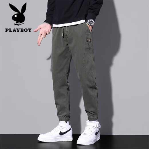 花花公子（PLAYBOY）2025春秋新款男士束脚休闲裤青少年百搭休闲裤潮流日常学生休闲裤 黑色9859 M