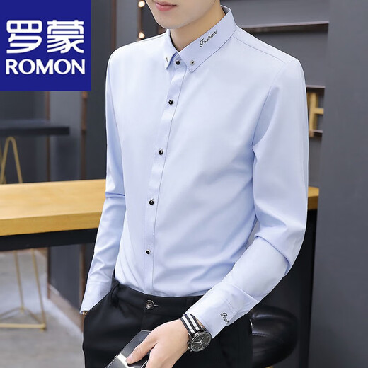 
ROMON solid color casual shirt men's long-sleeved spring and summer slim-free black shirt formal cotton white shirt middle-aged and young 829 black [micro-elastic anti-wrinkle] thin model 3XL reference 155-170Jin [Jin equals 0.5 kg]