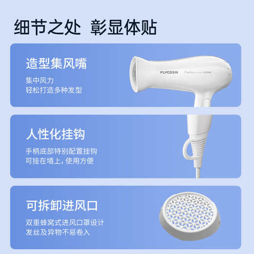 Secador de cabello de Flyco 2000w para aire caliente y frío de aire caliente Alta potencia sin daños al secador de cabello Fuerte Viento puede plegar una máquina de temperatura constante de viento eléctrico para soplar yabai portátil [FH6232]